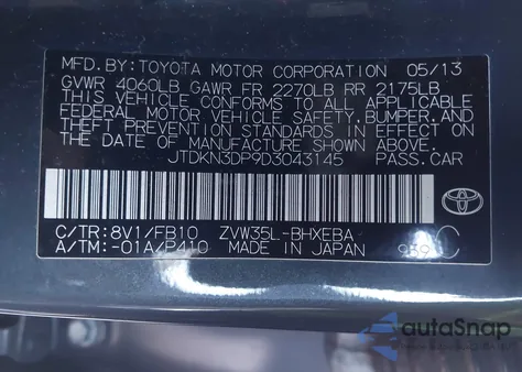 2013 Toyota Prius Plug-In z USA, uszkodzony, nr VIN JTDKN3DP9D3043145